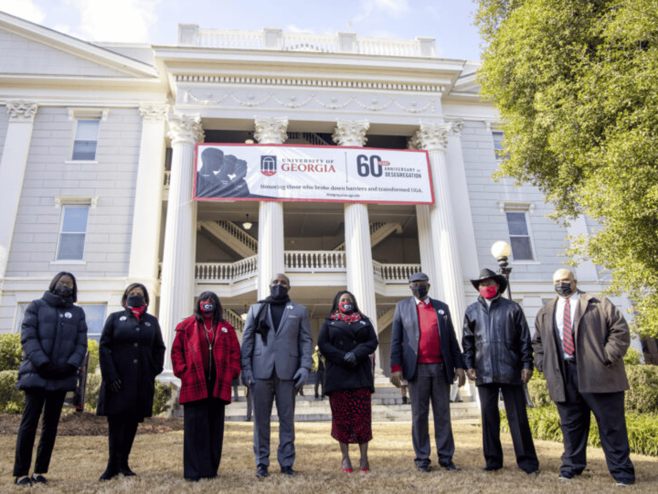 The bell ringers in front of the Holmes-Hunter Academic Building during a ceremony to mark the 60th anniversary of desegregation at UGA.