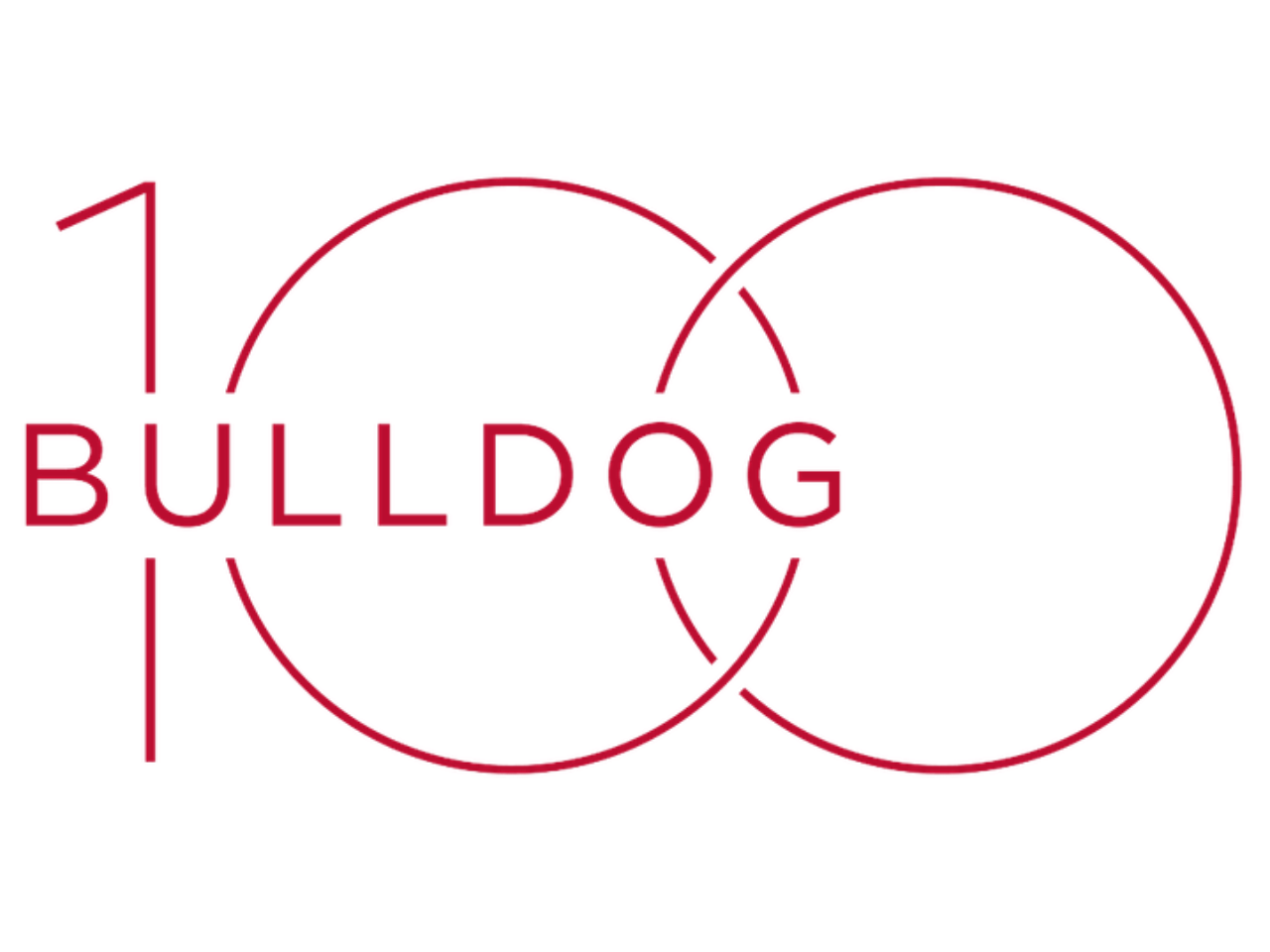 The Bulldog 100 logo on white background.