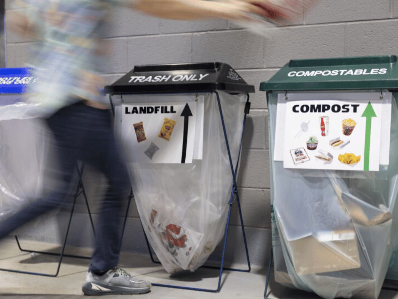 Image of compost/landfill/recycling bins at UGA.