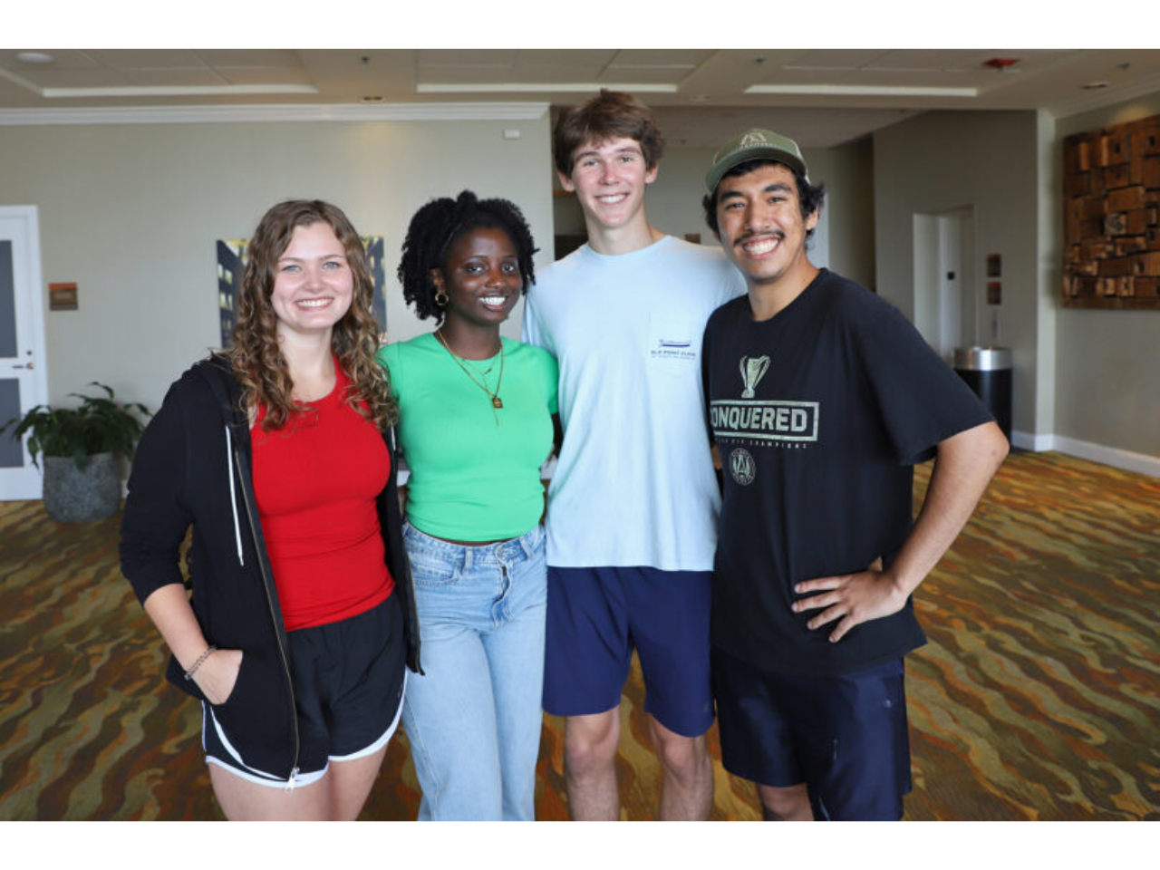 Clarke County School District alumni, from left, Ella Johnson (second-year student from Cedar Shoals), Hadiza Sarr (third-year student from Cedar Shoals), Patrick Allen (first-year student from Clarke Central) and Dani Garcia-Pozo (fourth-year student from Clarke Central) have all thrived as Foundation Fellows.