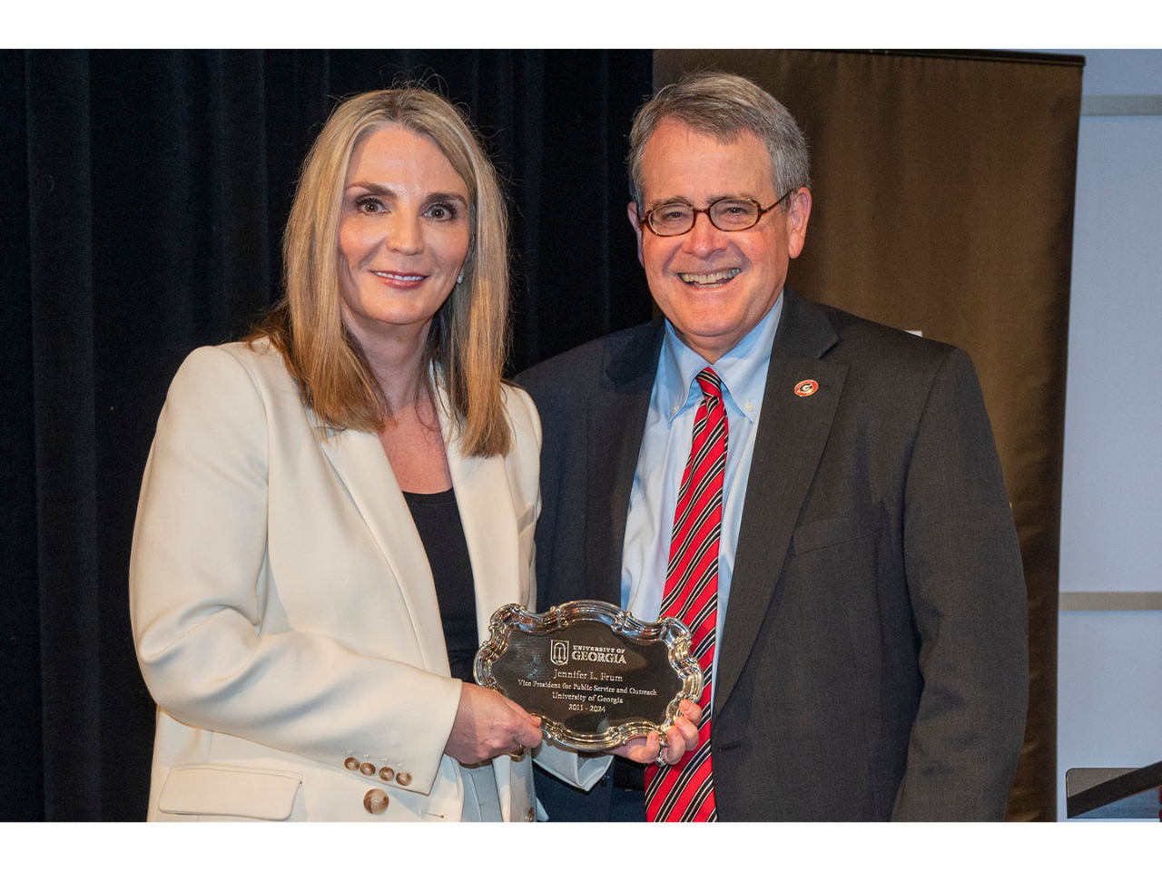 University of Georgia President Jere W. Morehead announced the Emeritus designation last week at a reception to honor Jennifer Frum, who is retiring Dec. 1 after a distinguished 30-year career at UGA. Photo by: Wingate Downs