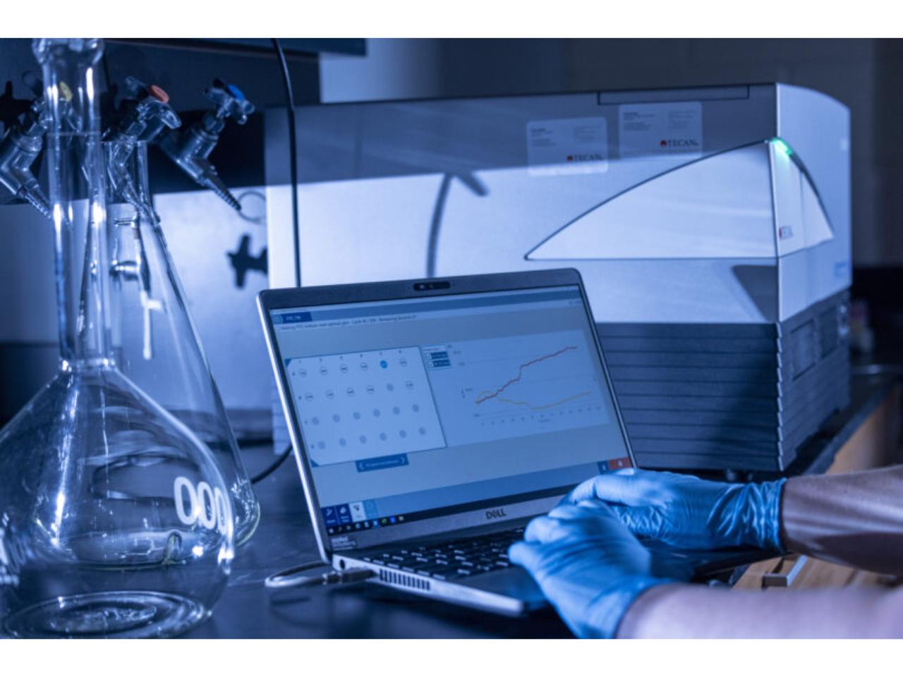 Detail of a laptop showing a data graph at the SMART Translational Medicine Lab at Riverbend Research Lab South