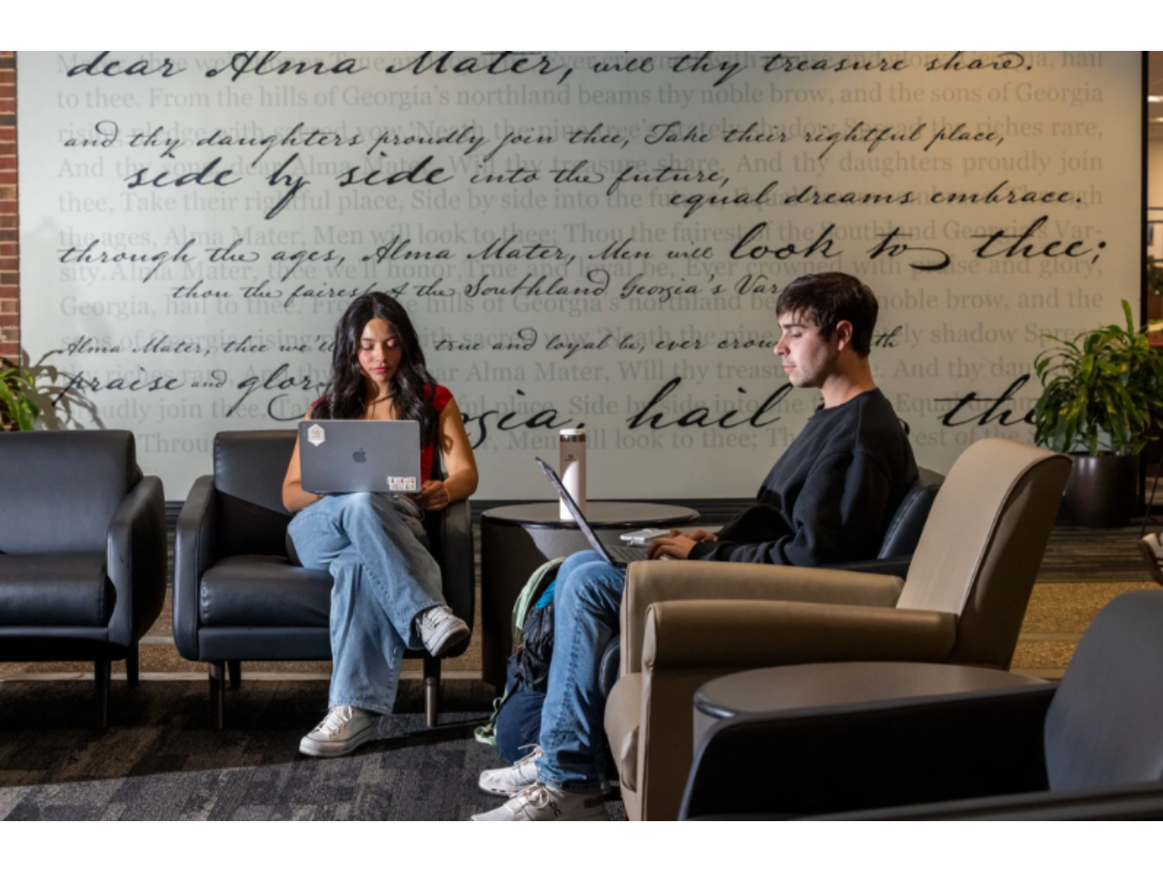 Undergraduate students studying on laptops at the Tate Student Center. (Photo by Dorothy Kozlowski/UGA)